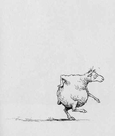 Cartoon of a sheep walking on two legs